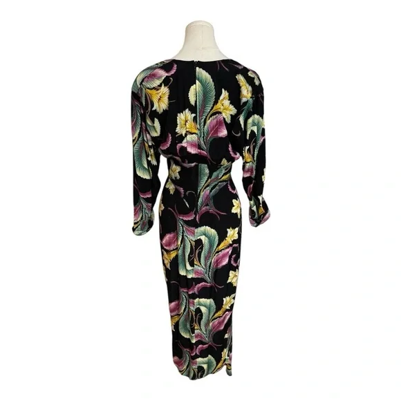 KAREN ALEXANDER Vintage 80âsâ Black Brocade Tropical Dress Size 6 Floral Party - Picture 2 of 14